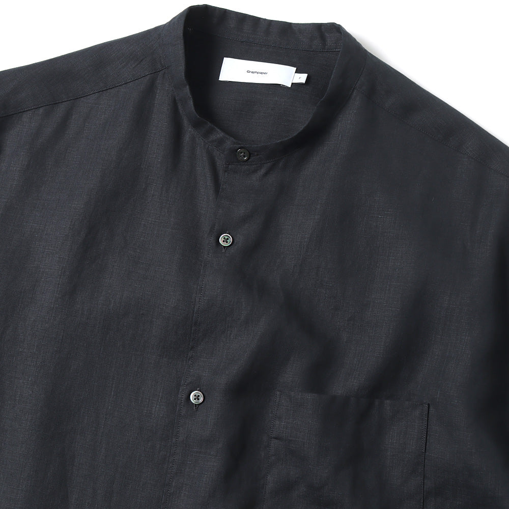 Linen L/S Oversized Band Collar Shirt