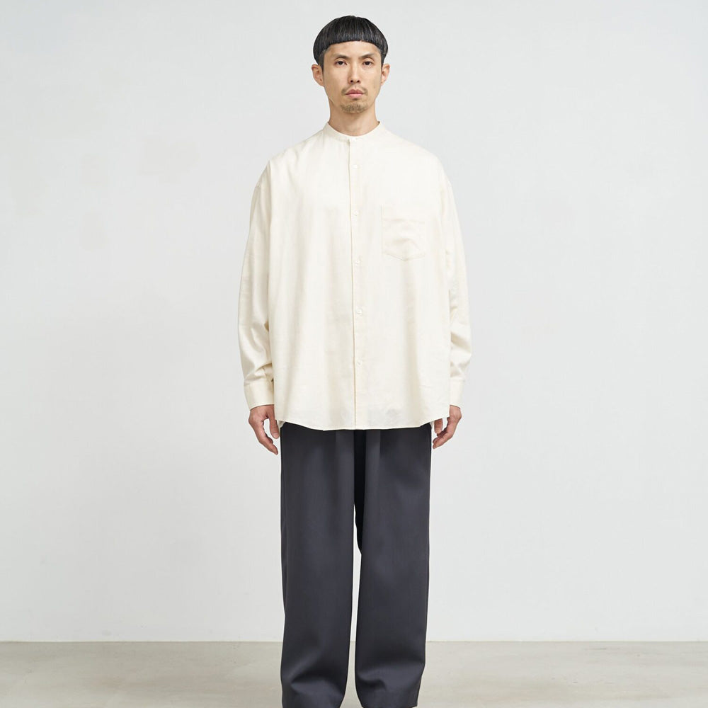 Cotton Cashmere L/S Oversized Band Collar Shirt