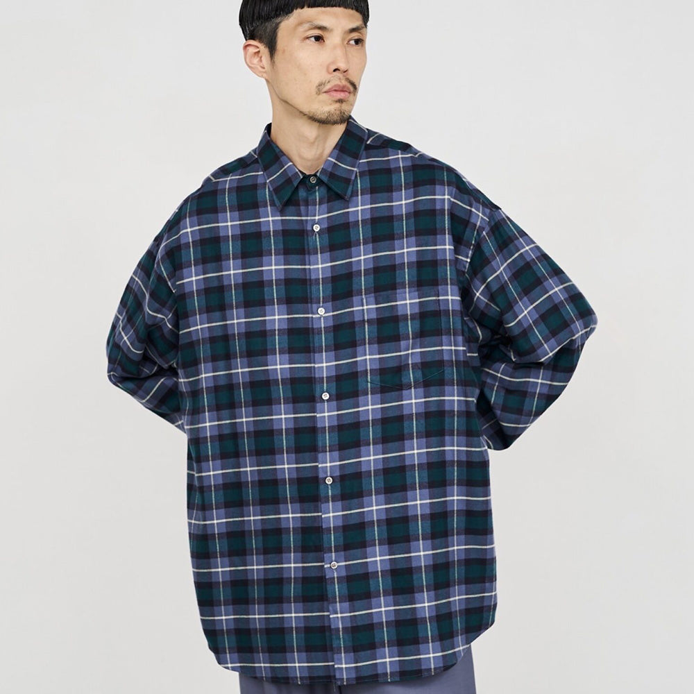 Check Flannel Oversized Regular Collar Shirt