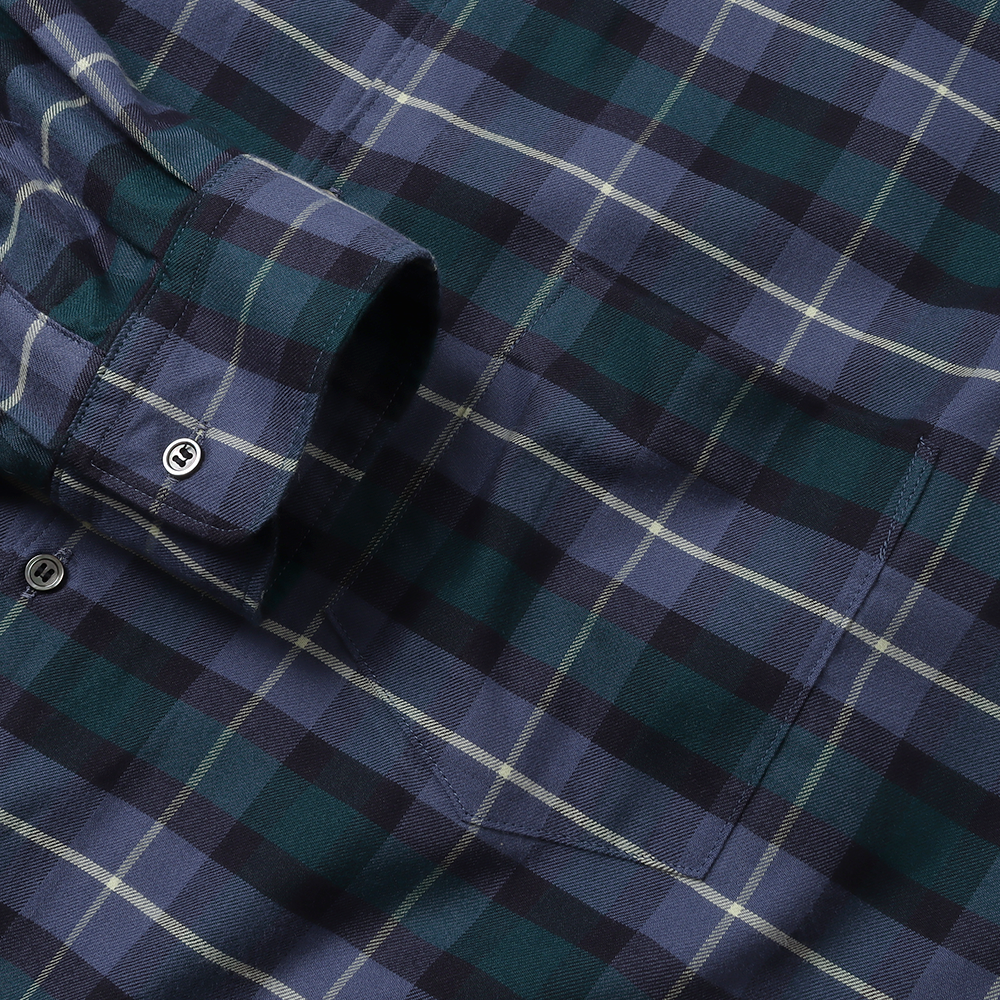 Check Flannel Oversized Band Collar Shirt
