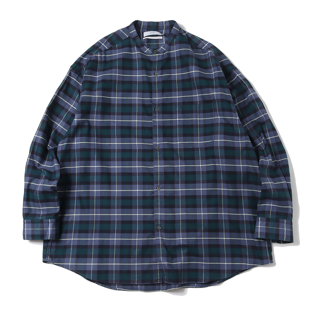 Check Flannel Oversized Band Collar Shirt
