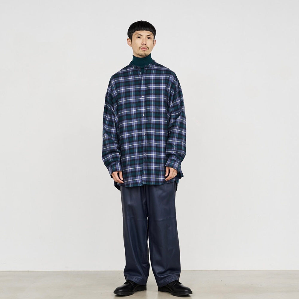 Check Flannel Oversized Band Collar Shirt