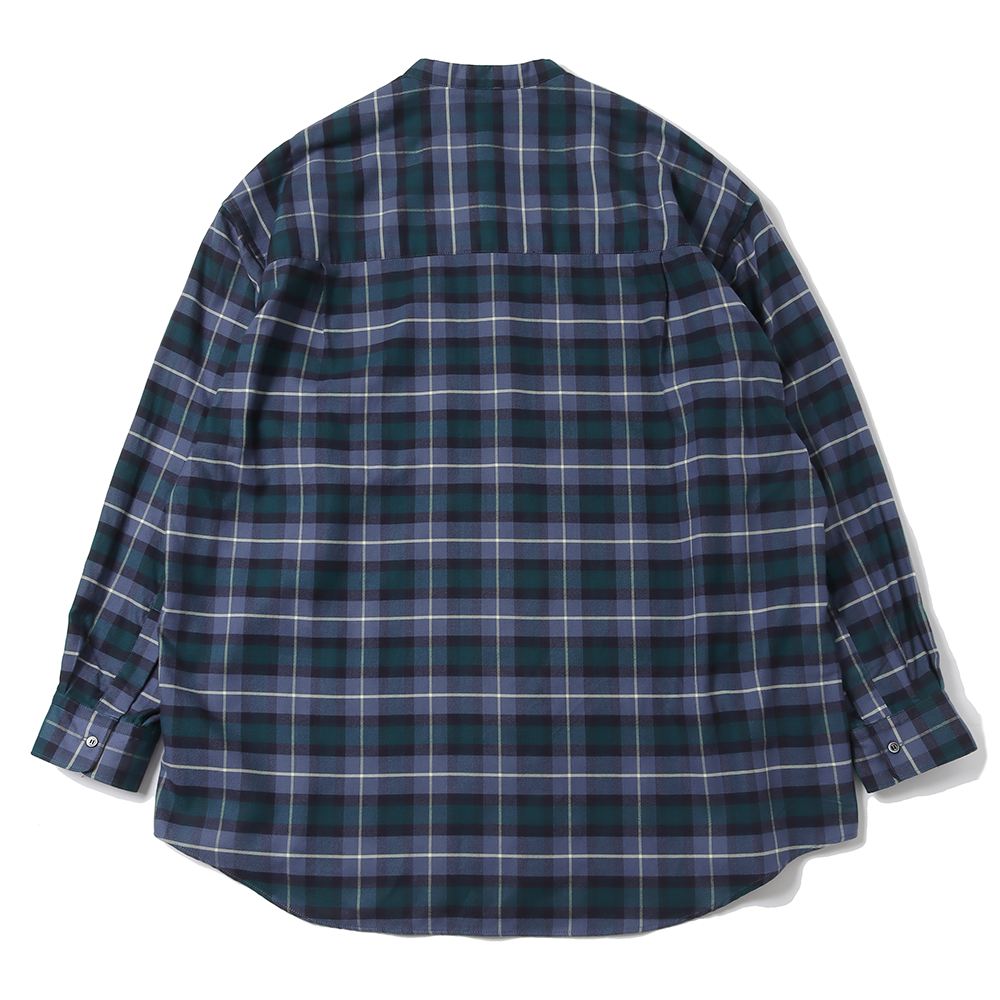 Check Flannel Oversized Band Collar Shirt