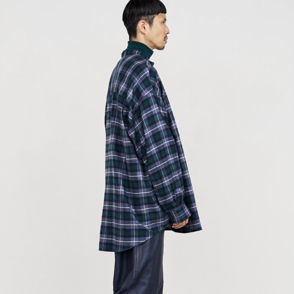 Check Flannel Oversized Band Collar Shirt