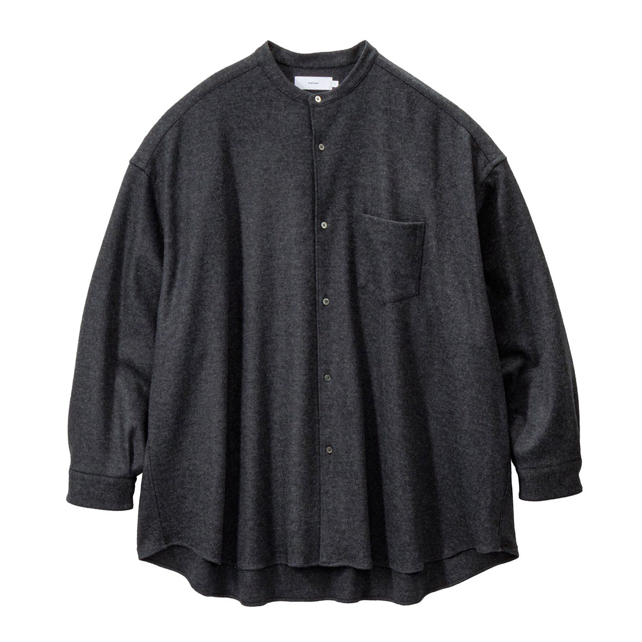 Wool Smooth Flannel Oversized Band Collar Shirt