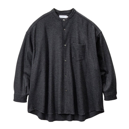 Wool Smooth Flannel Oversized Band Collar Shirt