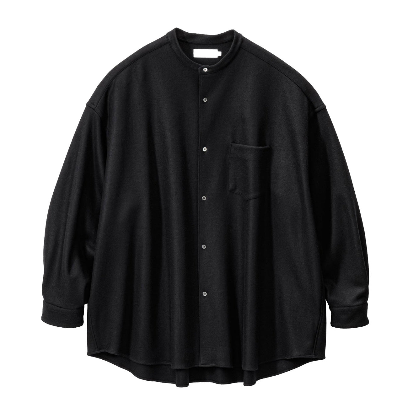 Wool Smooth Flannel Oversized Band Collar Shirt