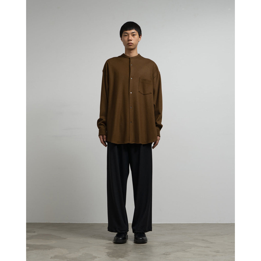 Wool Smooth Flannel Oversized Band Collar Shirt