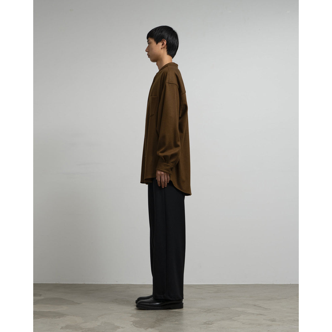 Wool Smooth Flannel Oversized Band Collar Shirt