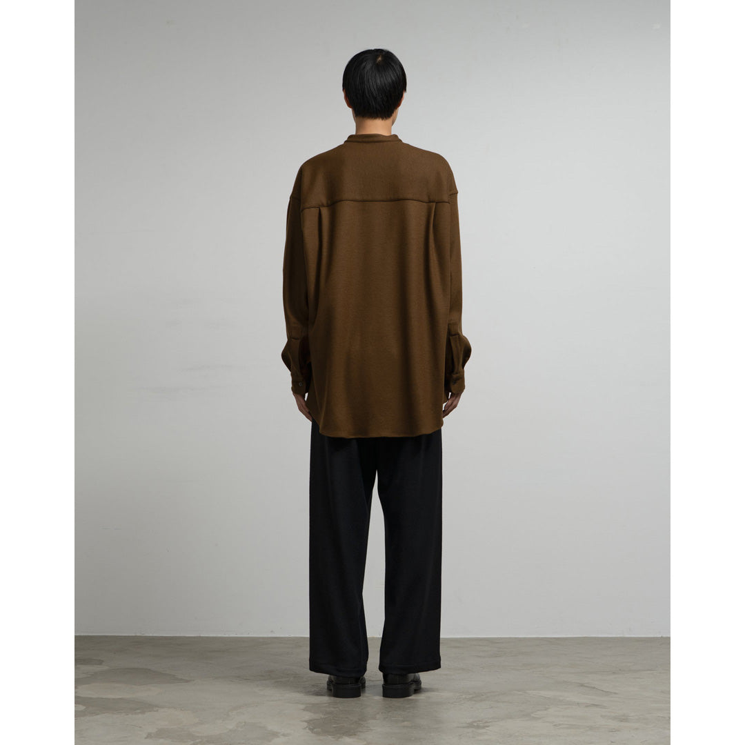 Wool Smooth Flannel Oversized Band Collar Shirt