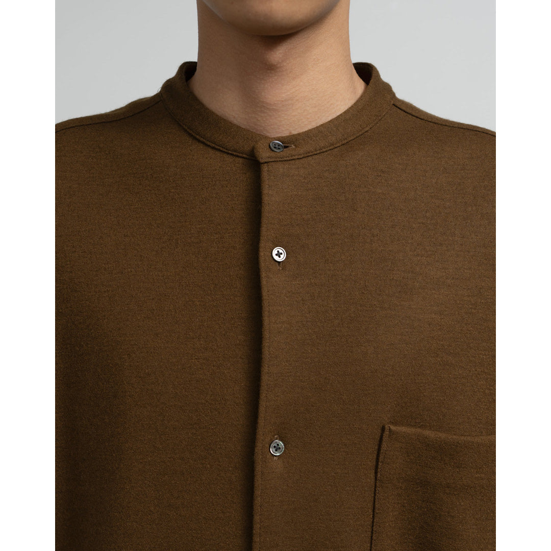 Wool Smooth Flannel Oversized Band Collar Shirt