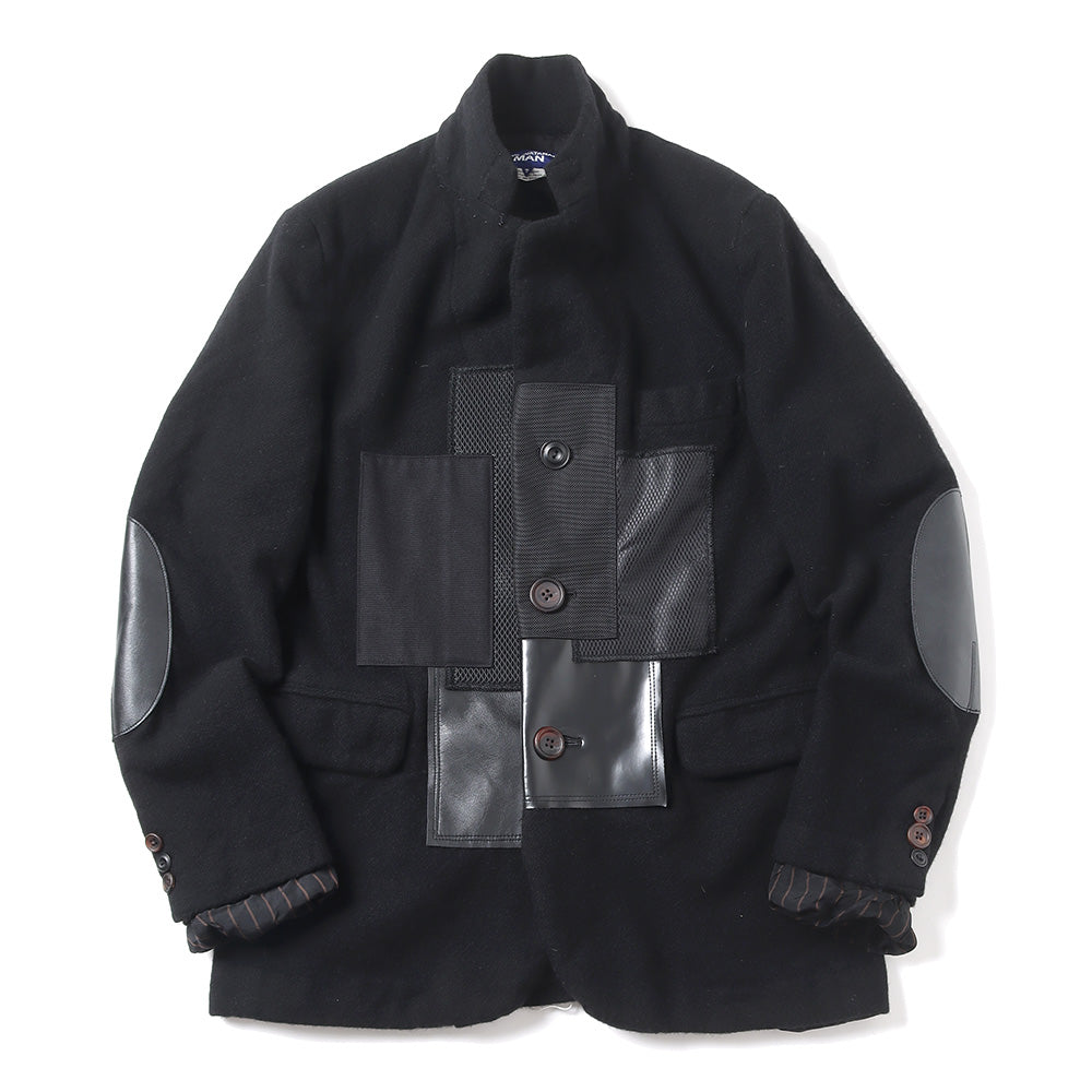 Wool spun twill product processing x multi-material patchwork J010