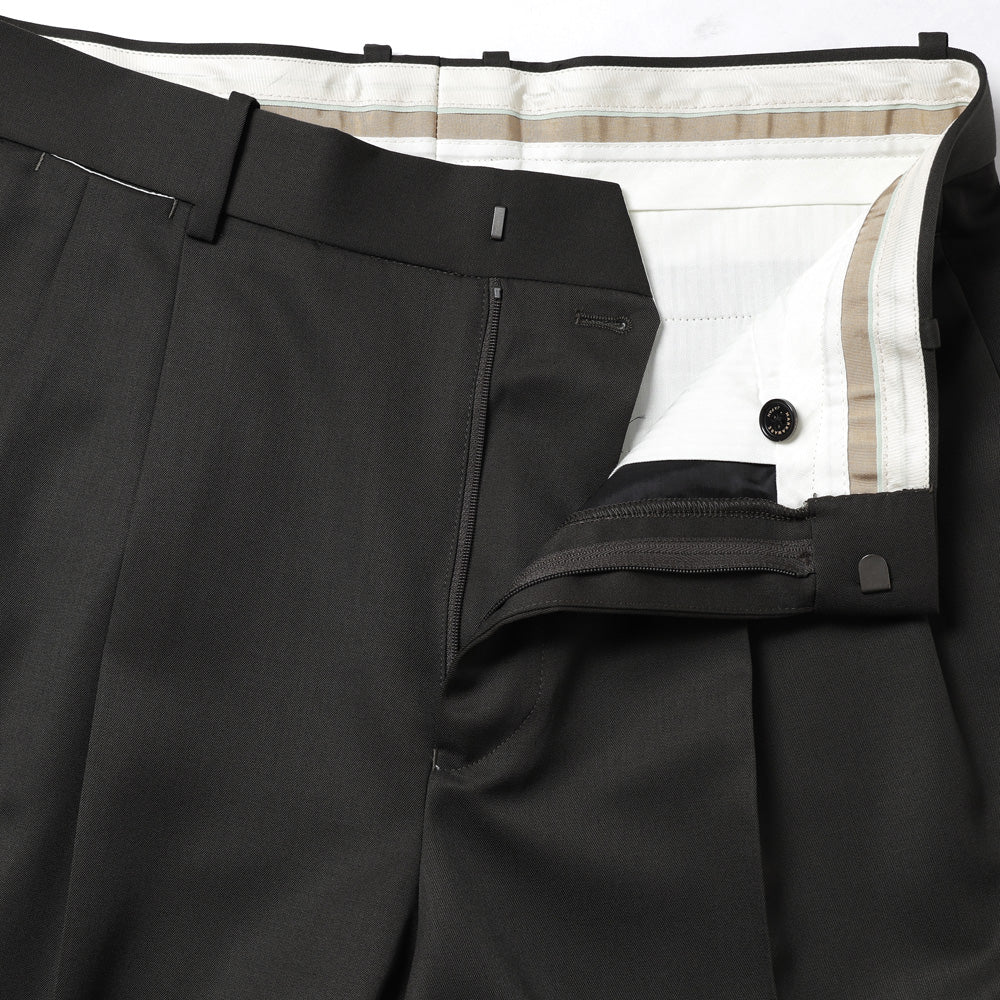 DOUBLE PLEATED STRAIGHT TROUSERS ORGANIC WOOL GABARDINE