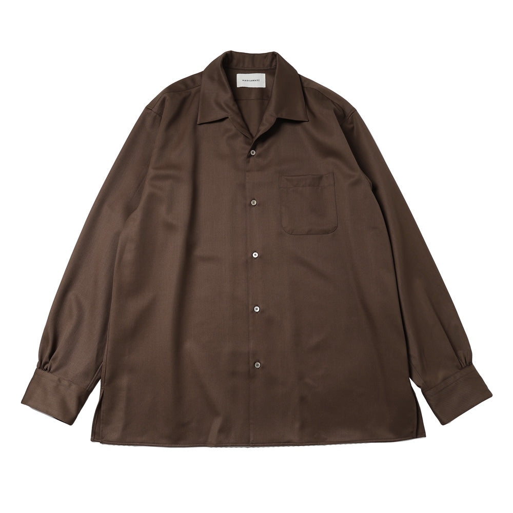 ITALIAN OPEN COLLAR SHIRT ORGANIC WOOL GABARDINE