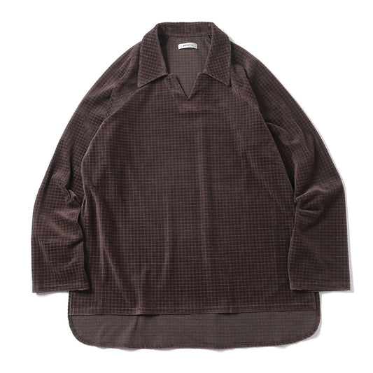 Velor Block Check Jacquard V-Neck Shirt