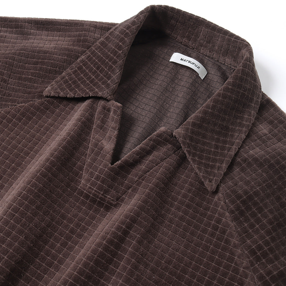 Velor Block Check Jacquard V-Neck Shirt