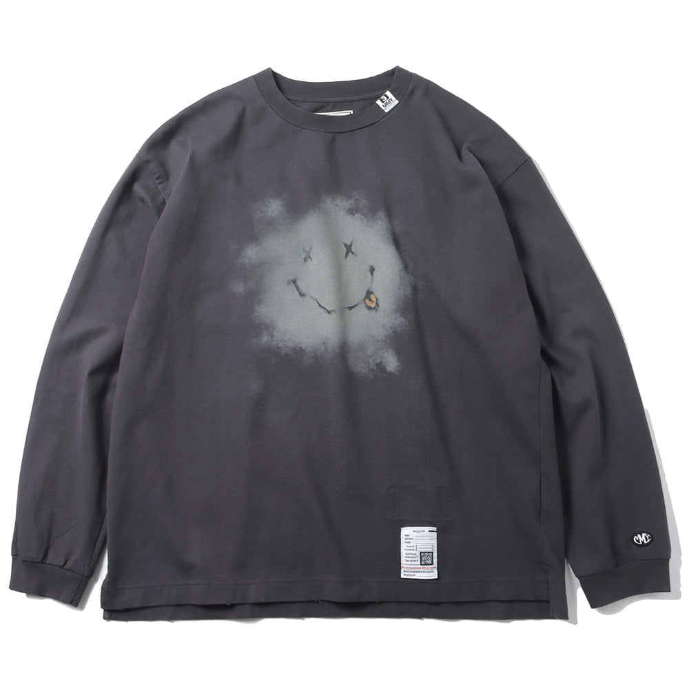 DISTRESSED SMILY FACE PRINTED L/S TEE