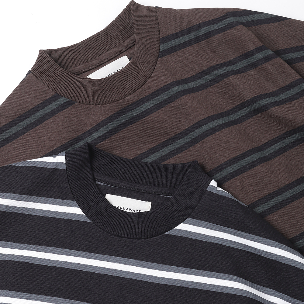 アルビニ オーガニック コットン ボーダー / BOX Tee L/S, Beige
