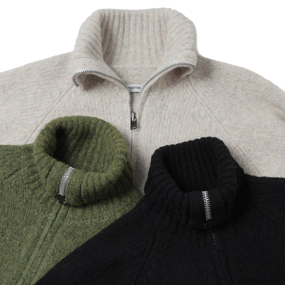 HIKER HIGH NECK ZIP BLOUSON WOOL BOUCLE KNIT