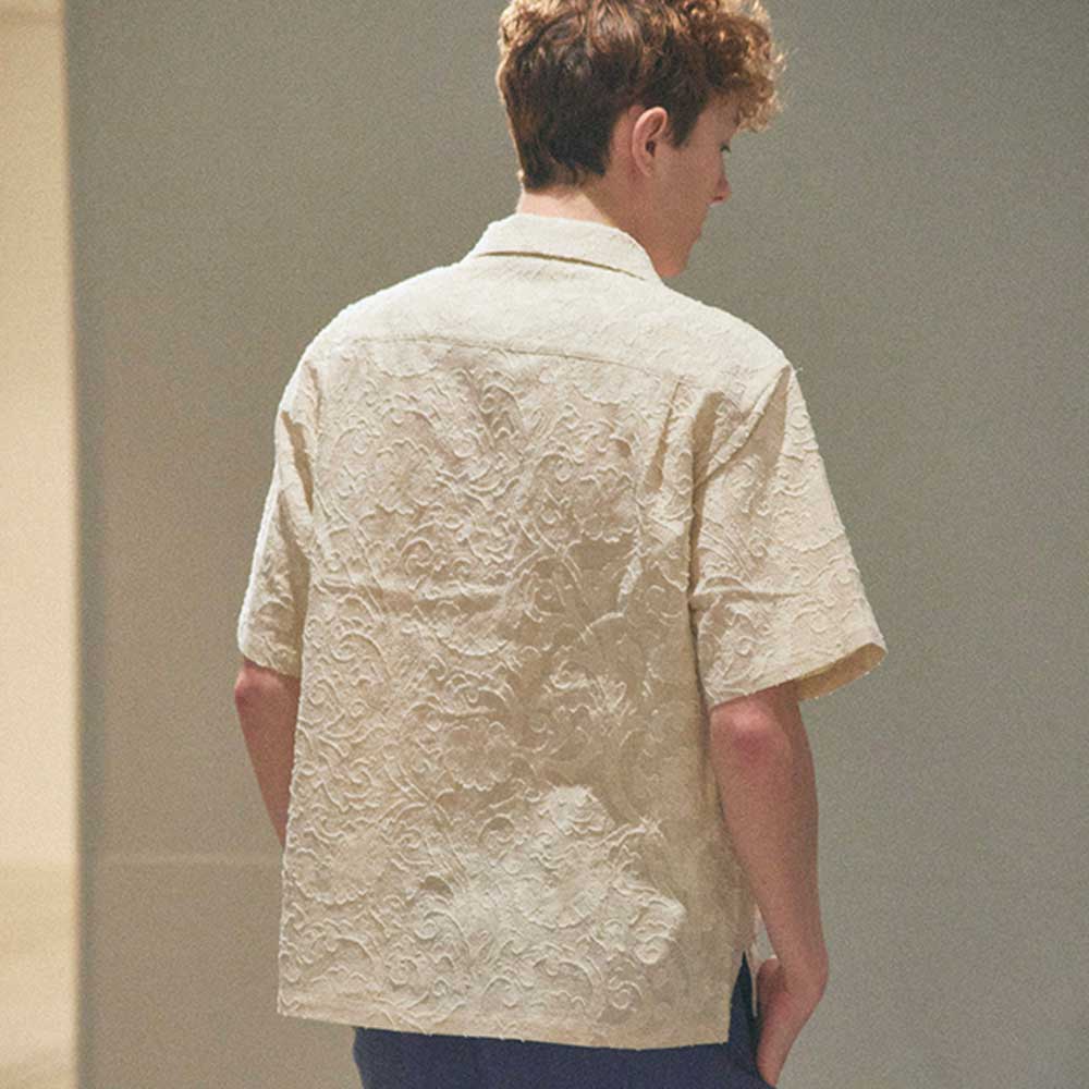 PAISLEY JACQUARD OPEN COLLAR SHIRT