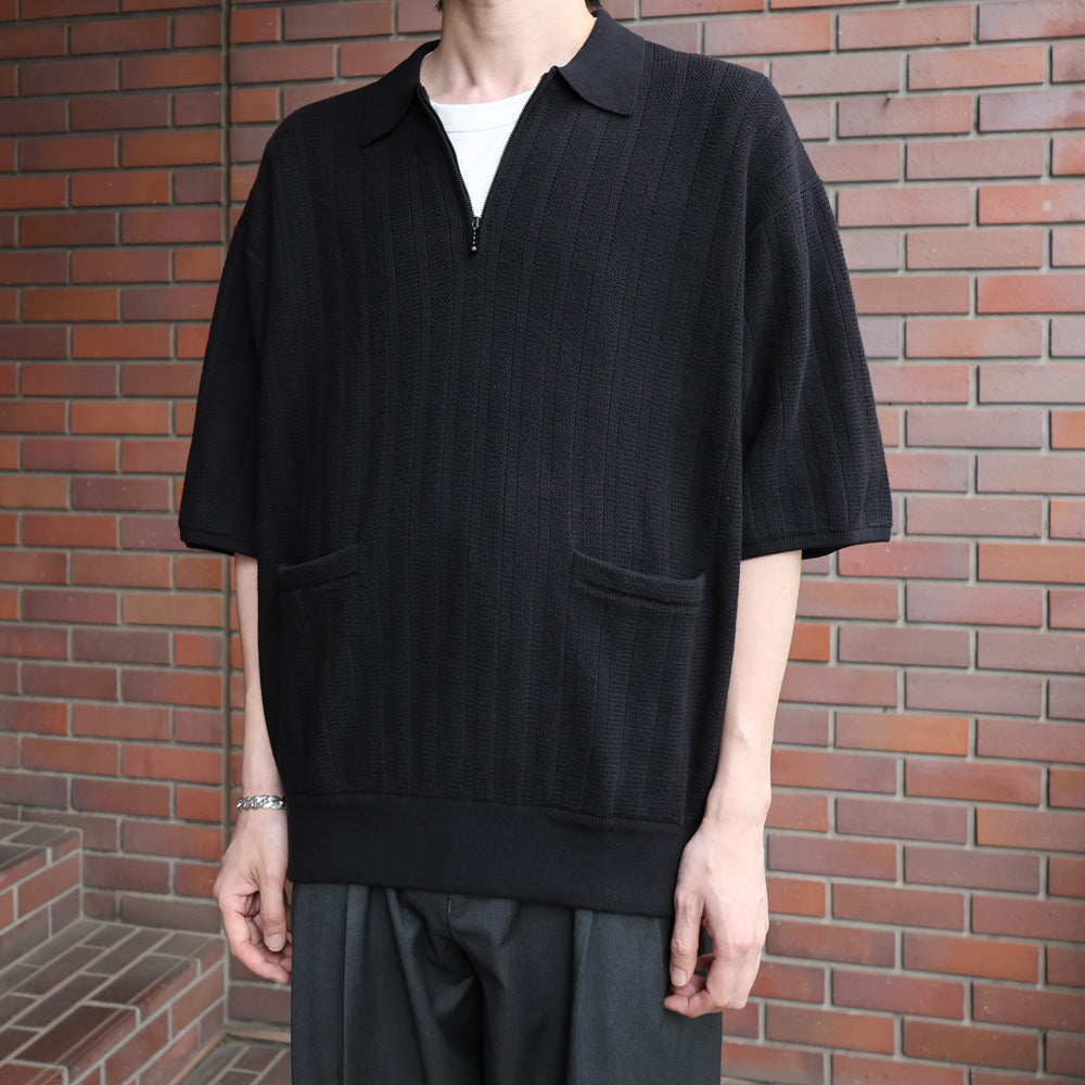 Rib Pattern Half Zip Polo