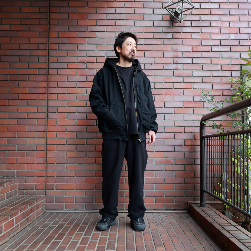 Black denim zip parka