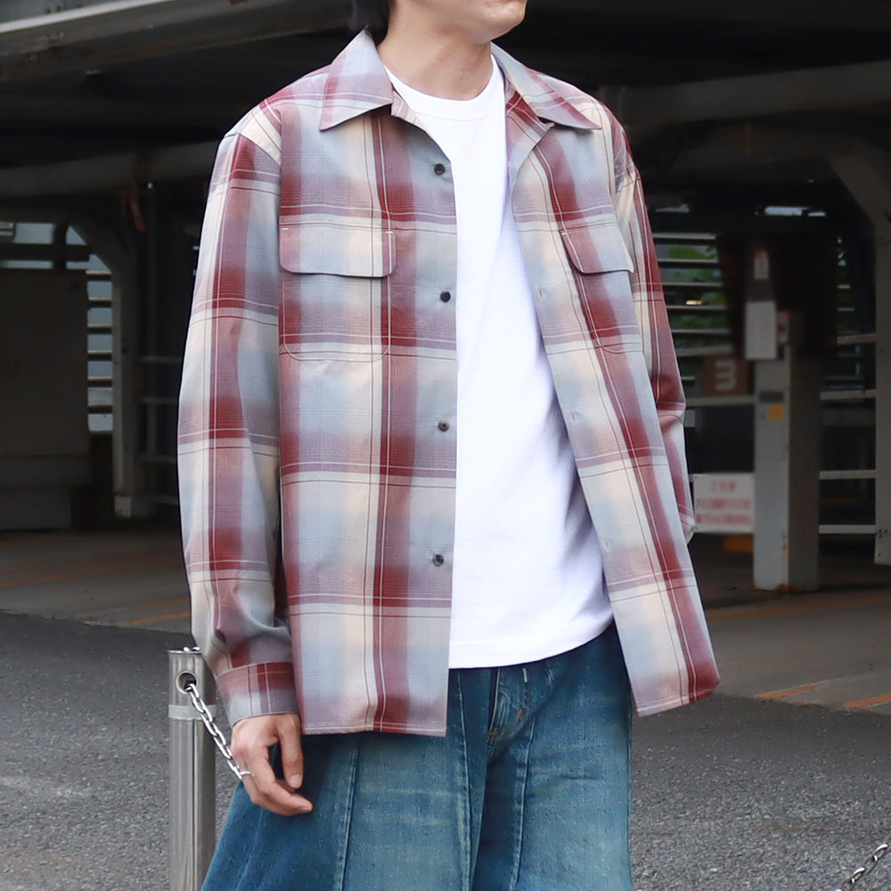 OMBRE PLAID OPEN COLLAR BLOUSE