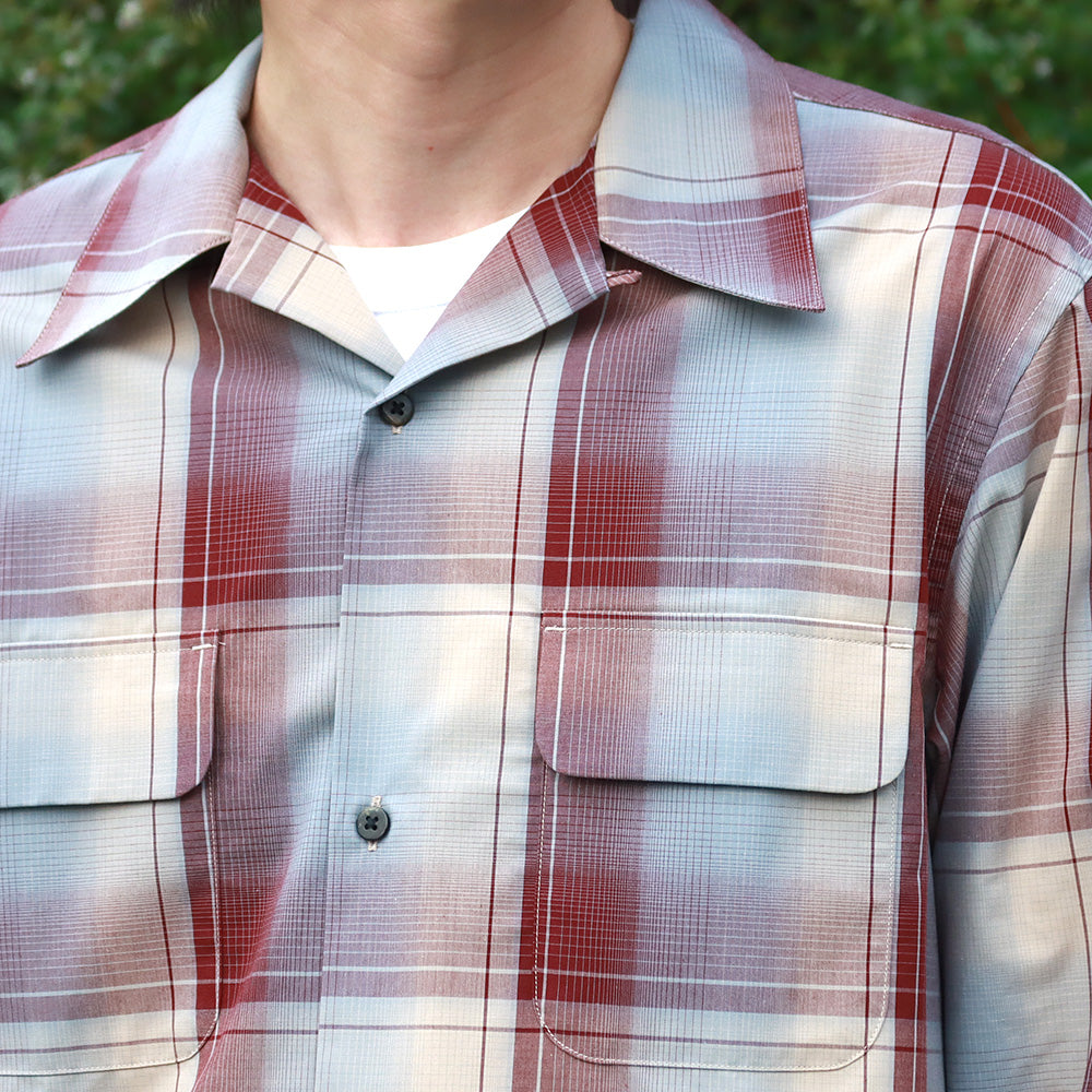 OMBRE PLAID OPEN COLLAR BLOUSE