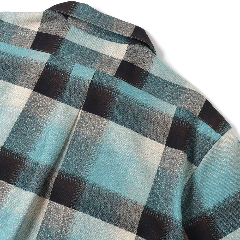 RAYON OMBRE PLAID OPEN COLLAR BLOUSE HALF SLEEVE