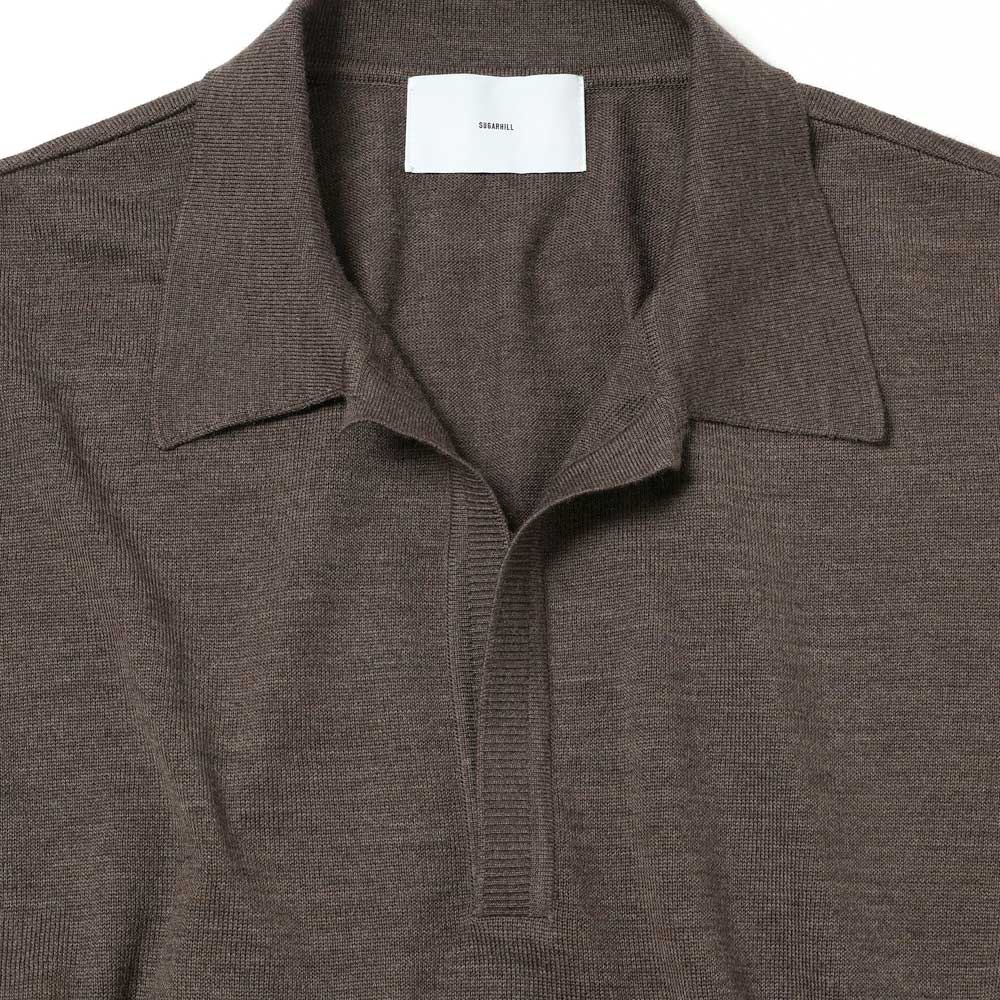 Wool knit half sleeve polo