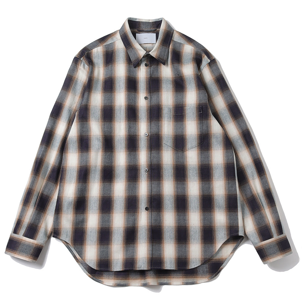 INDIGO COTTON OMBRE PLAID CLASSIC COLLAR BLOUSE