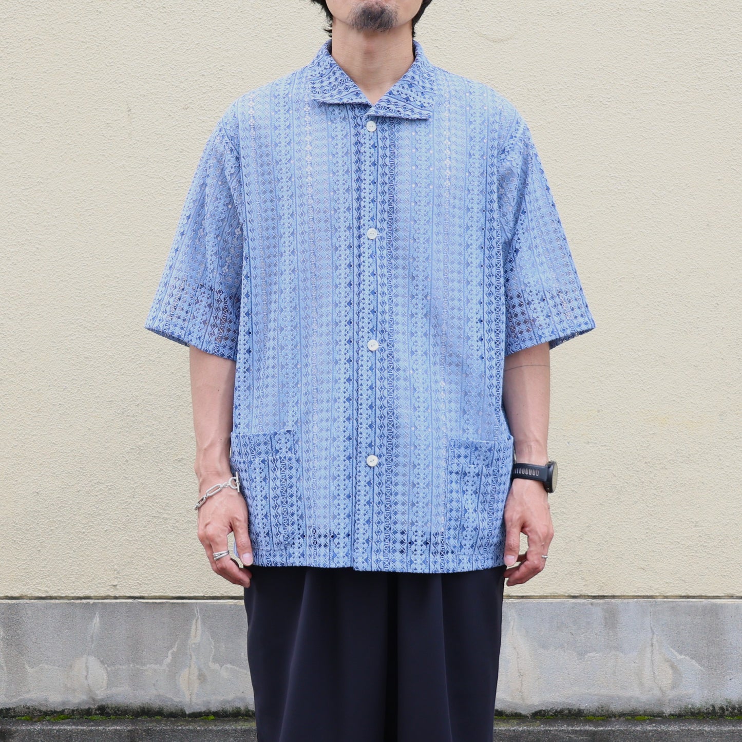 S/S Widespread Collar Shirt - Raschel Lace
