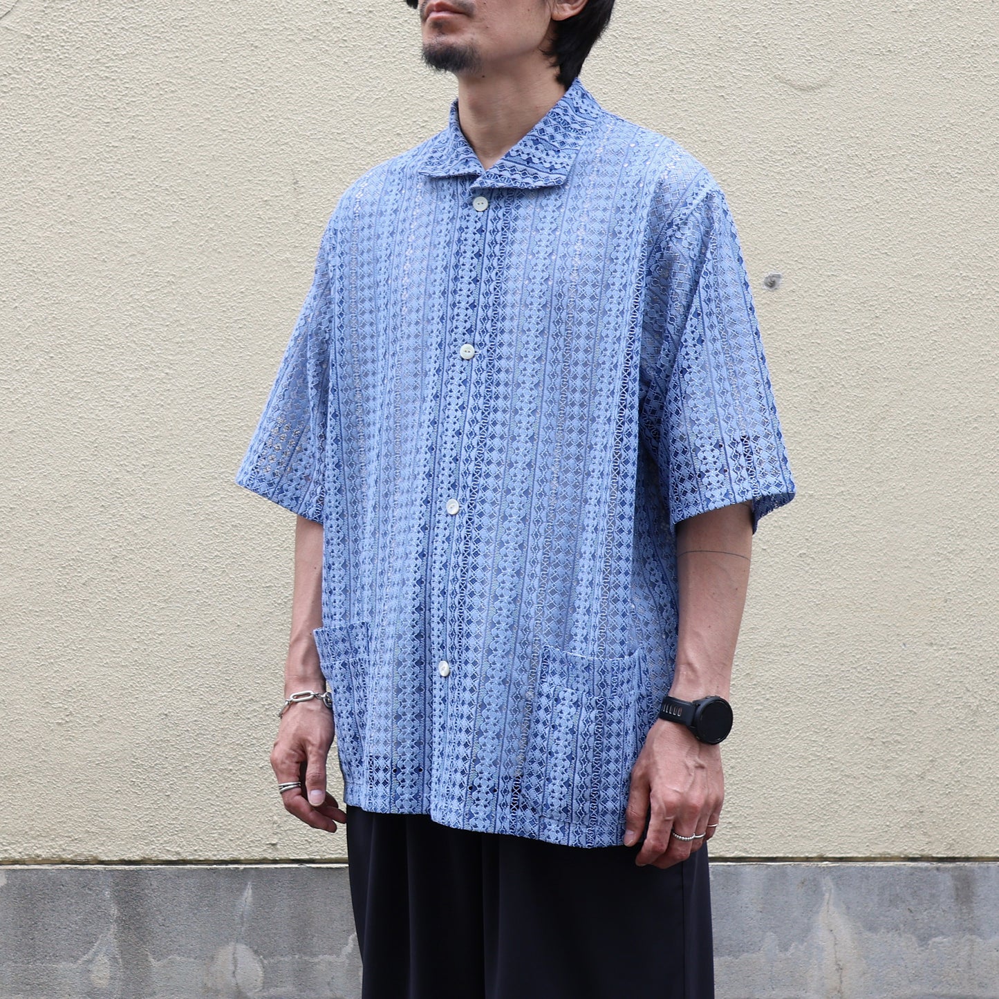 S/S Widespread Collar Shirt - Raschel Lace