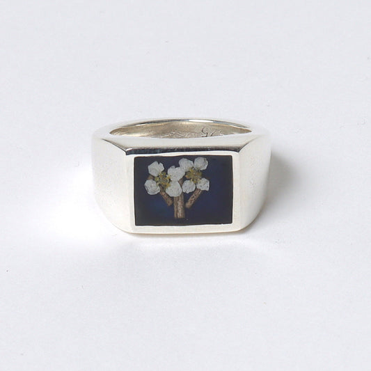 Signet Ring with Flower / Blue