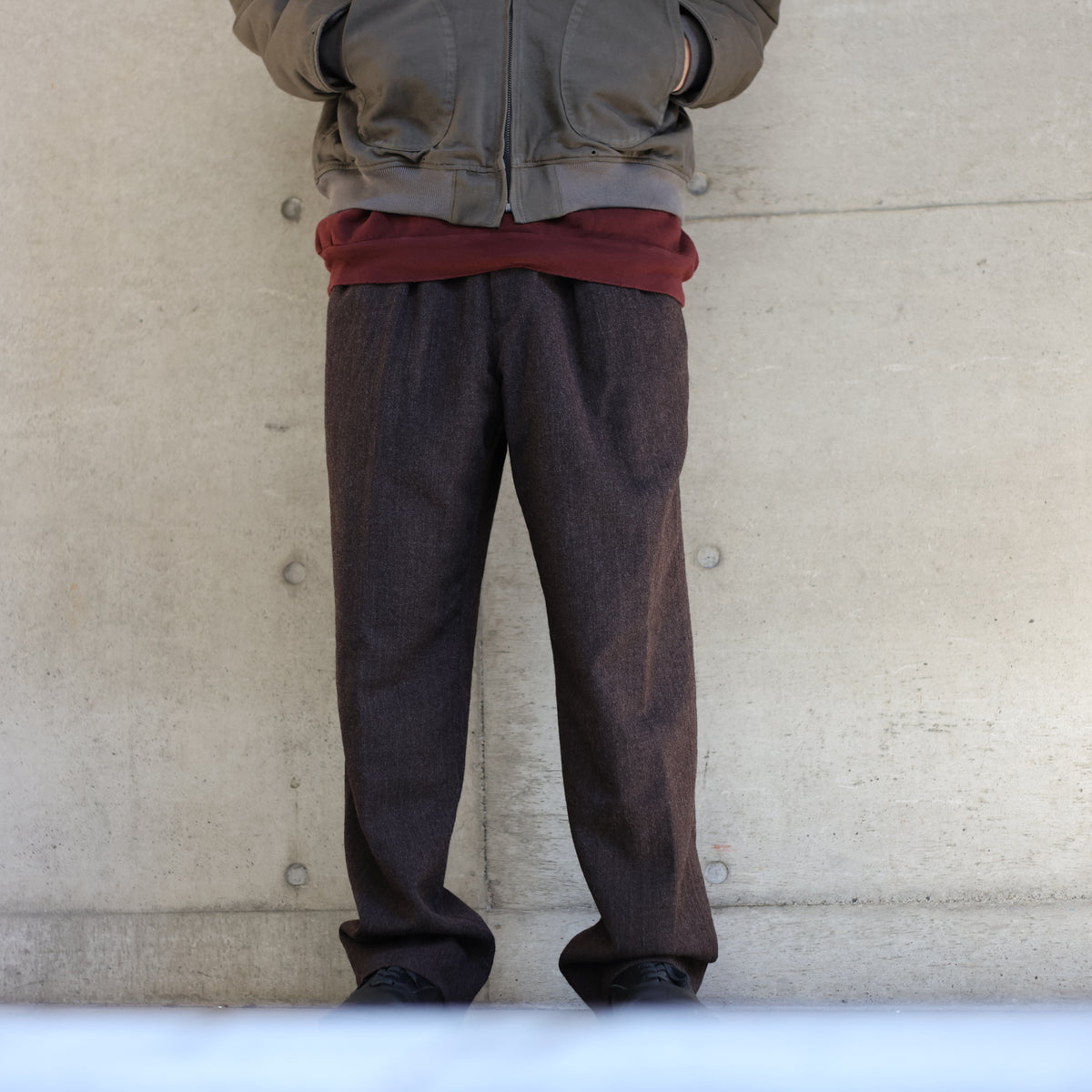 Wool Herringbone Easy Trousers