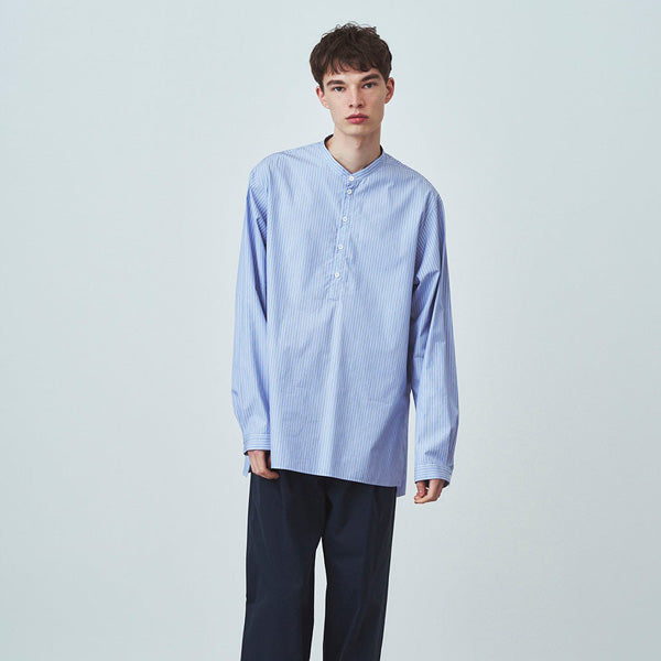 GIZA STRIPE BAND COLLAR SHIRT