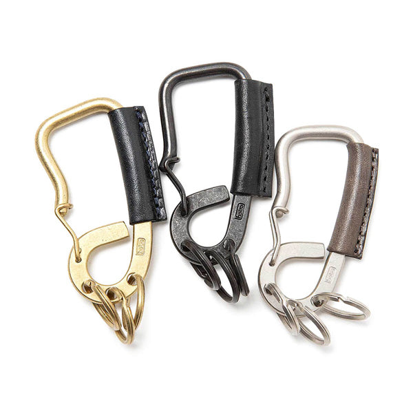 BRASS CARABINER KEY RING with OILED COW LEATHER