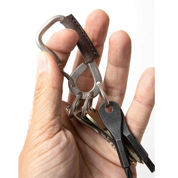 BRASS CARABINER KEY RING with OILED COW LEATHER