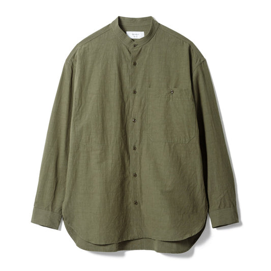 Band Collar Cotton Linen Military Shirt