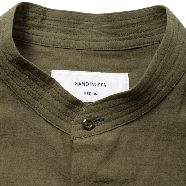 Band Collar Cotton Linen Military Shirt
