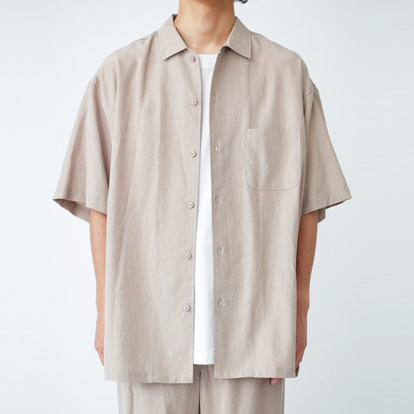 COTTON LINEN S/S OPEN COLLAR SHIRT