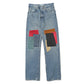 Leather Patch Work Slim Denim Pants