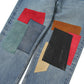 Leather Patch Work Slim Denim Pants