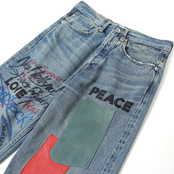 Leather Patch & Hand Paint Denim Pants