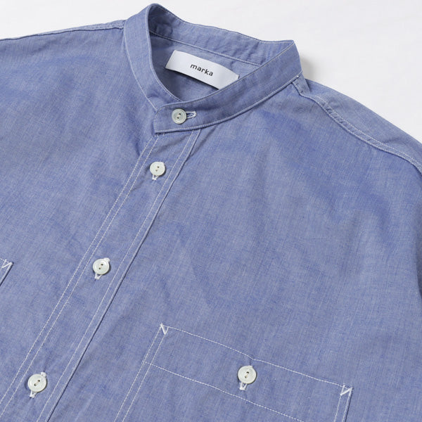 BAND COLLAR WORK SHIRT ORGANIC COTTON POPLIN