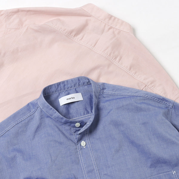 BAND COLLAR WORK SHIRT ORGANIC COTTON POPLIN