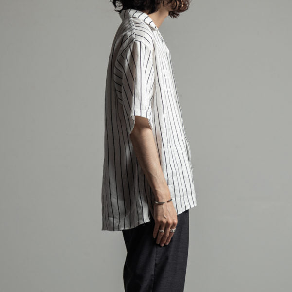 OPEN COLLAR SHIRTS ORGANIC LINEN PRINTED STRIPE