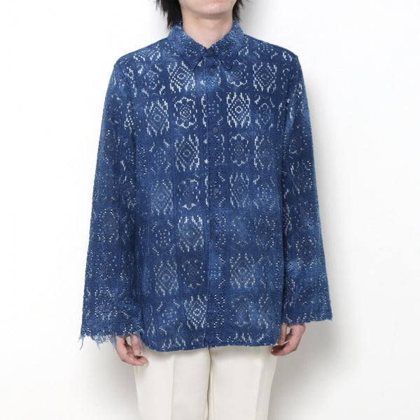 CROCHET KNIT L/S SHIRTS - hand-dyed indigo -