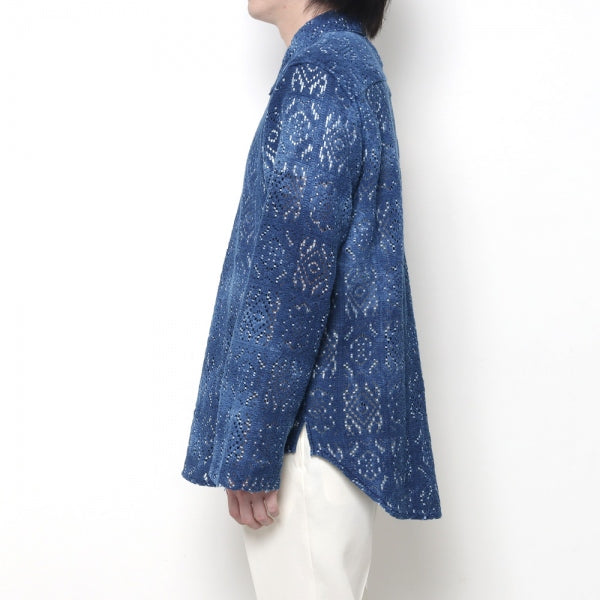 CROCHET KNIT L/S SHIRTS - hand-dyed indigo -