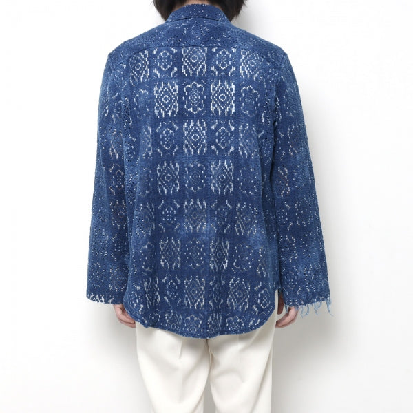 CROCHET KNIT L/S SHIRTS - hand-dyed indigo -